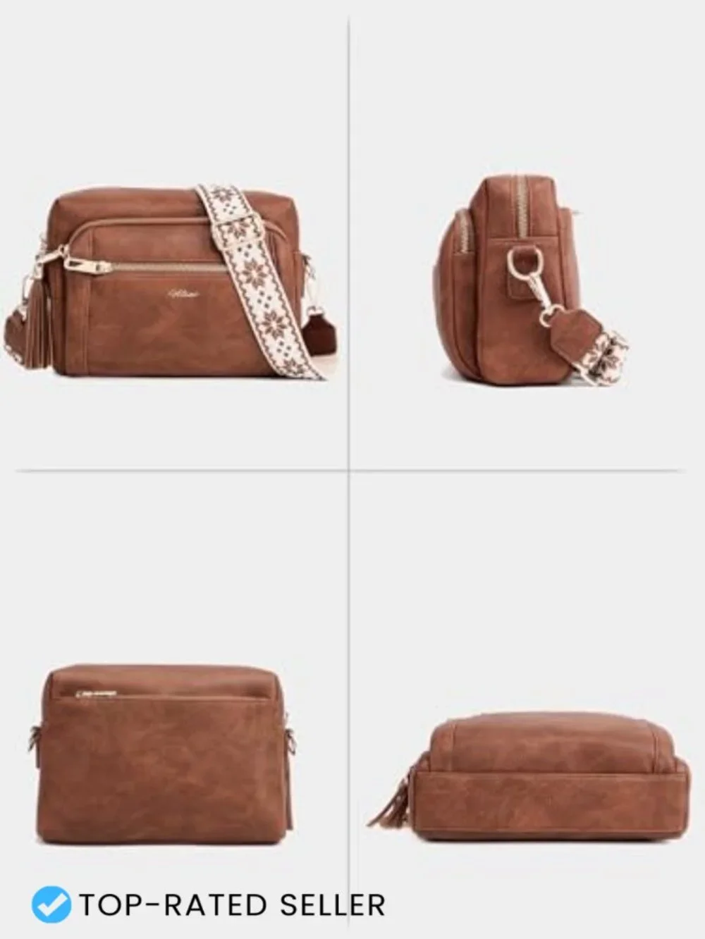 Small Leather Crossbody Bag Anti Theft Purse with Wide Strap Tassel